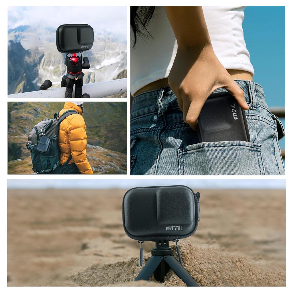 FitStill Black Mini Camera Bag for DJI Action 5 and Double Zipper Design Allows for Direct Attachment of Selfie Sticks and Fits DJI 5 Cases with