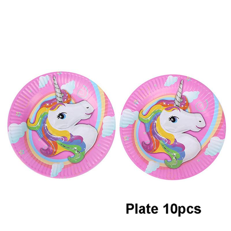 Unicorn Party Supplies Tableware Set Unicorni Paper Cup Plate Cake Topper Kids Happy Birthday Party Baby Shower Girl Decorations