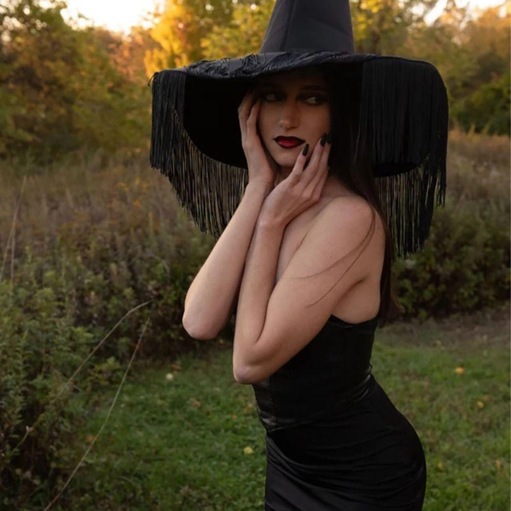 Cloth Pleated Fringe Witch Hat Ruched Halloween Party Witch Hat  Halloween Costume