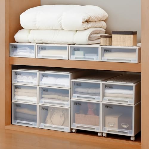 Tenma Fits Case Closet Storage Box, 39cm Wide x 53cm Deep x 23cm High, Sagging-Resistant Storage Case, Made in Japan, Cappuccino Color, Size M-53