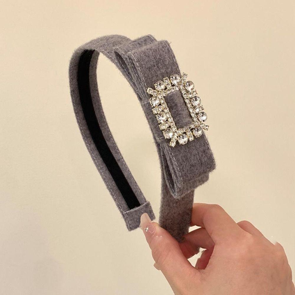 Korean Style Rhinestone Bow Headband Vintage Flocking Hair Hoop Wide Edge Hairband  Lady