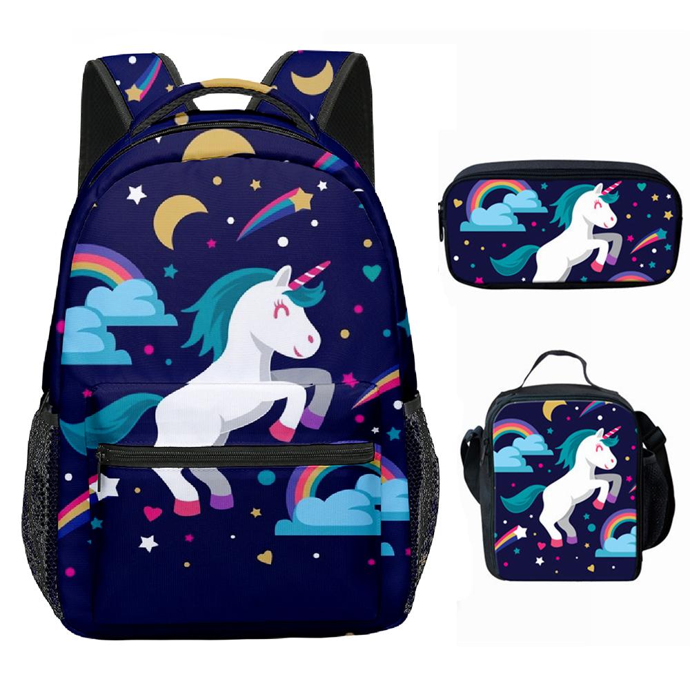 Klasická Novinka Cool kůň jednorožec 3D Tisk 3ks/Sada Studentské Školní Tašky Batoh na Notebook Crossbody Taška na Oběd Pouzdro na Tužky