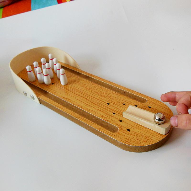 1pc Mini Wooden Bowling Tabletop Game, Innovative Educational Toy for Children, Solid Wood, Fun for Parents and Children, Holiday Gift