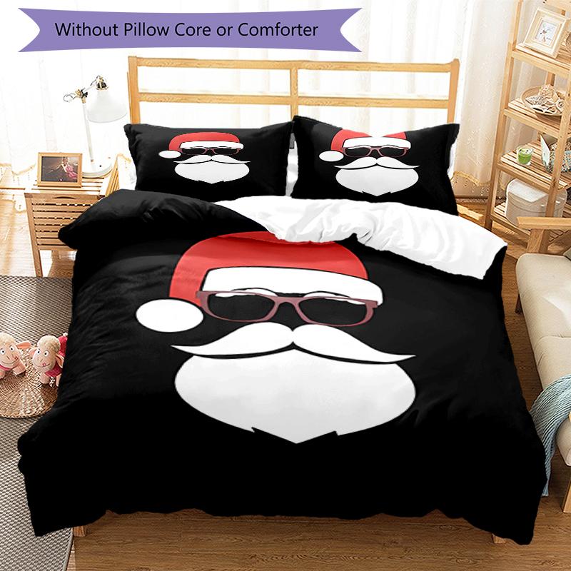 3pcs Christmas Santa Claus Bedding Set Duvet Cover Closure Includes 1 Duvet Cover & 2 Pillowcases, Soft and Comfortable for All Seasons.