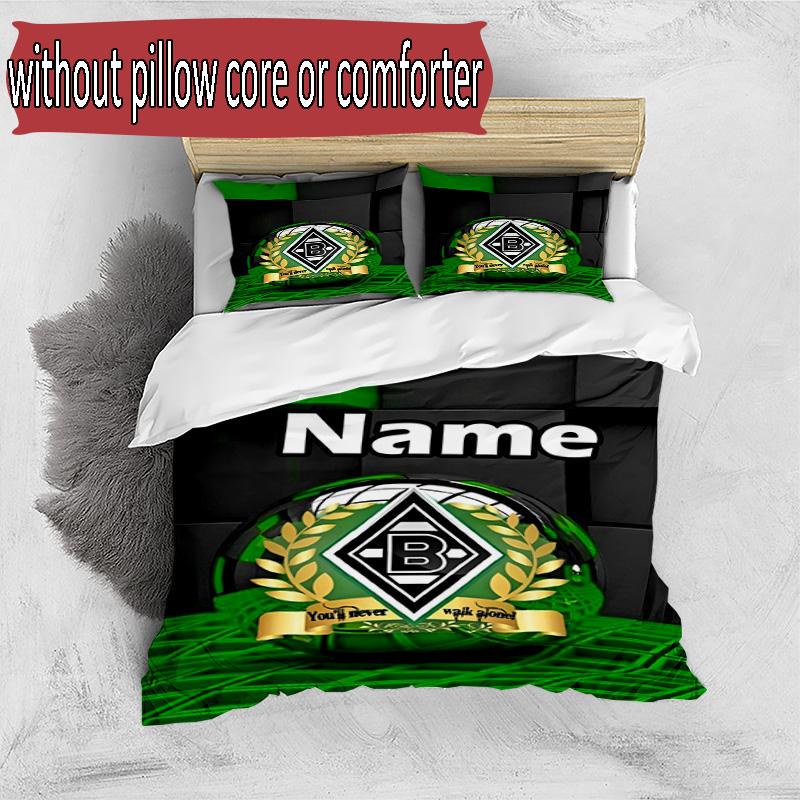 3pcs Duvet Cover Set (1*Duvet Cover + 2*Pillowcase, Without Core), Custom Name Borussia Monchengladbach Pattern Bedding Set, Home Bedroom Decor Gift