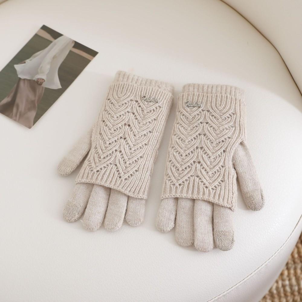 

Dual-purpose Touch Screen Gloves Warm Mittens New Knitted Gloves Winter бежевий