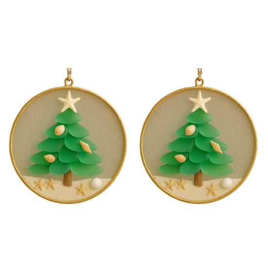 2/4Pcs Christmas Tree Ornament Round Shape Handmade Beach Decoration with Starfish Shell Decor Car Hanging Decoration