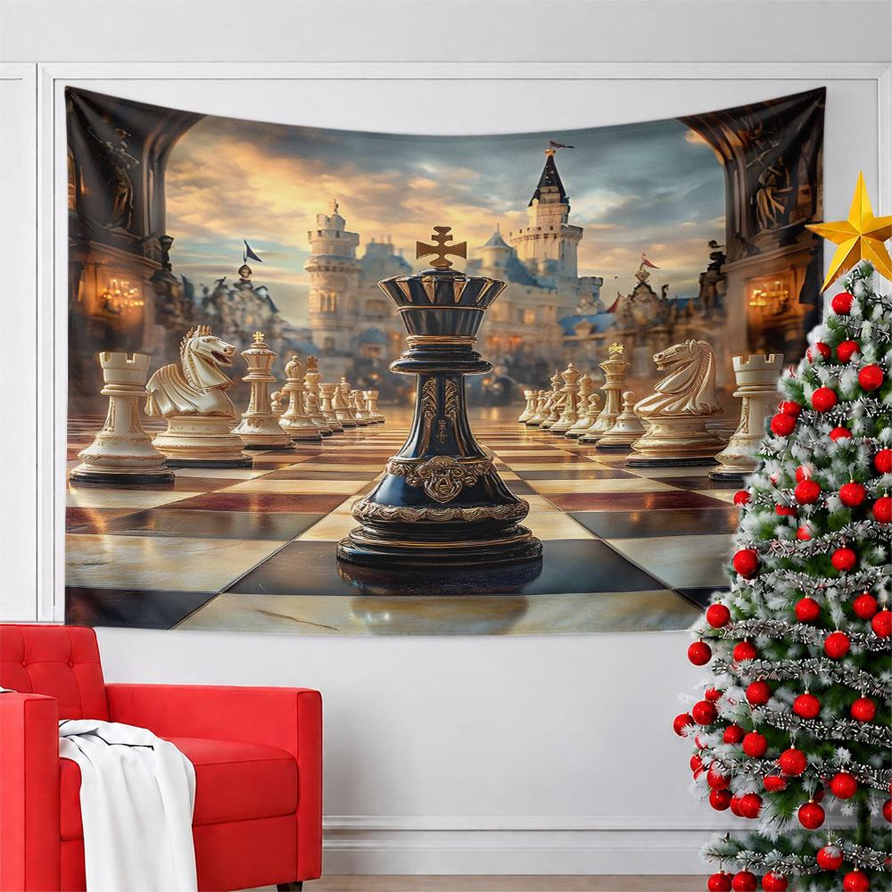 "Elegant Chess Set with Castle Backdrop" Pattern Wall Hanging Tapestry Decorative Tapestry Home Decor for Bedroom and Living Room