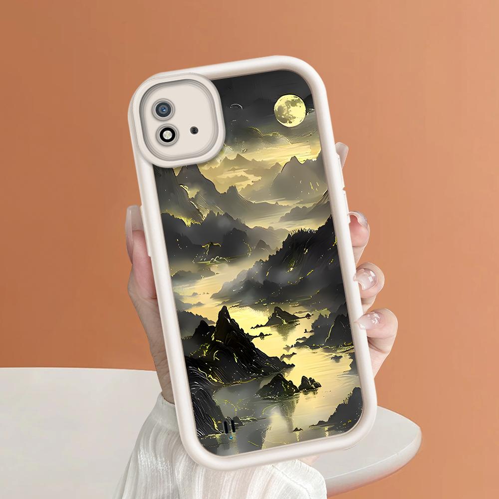 Měkký silikonový čtvercový žebříkový vzor tisku Pouzdro telefonu Plný kryt fotoaparátu Ochranné pryžové pouzdro odolné proti nárazům pro OPPO Realme