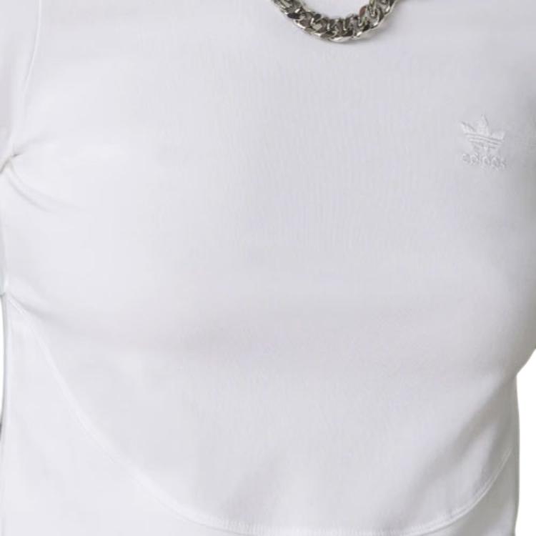 Adidas Originals Solid Color Casual Round Neck Fitted Short Sleeve T-Shirt Women Tops White HF2015