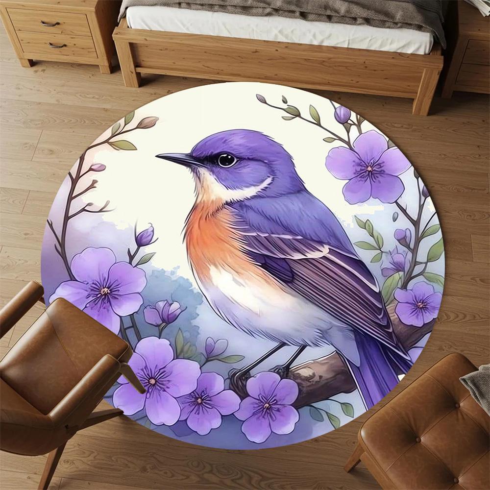 1pc bird flower Round Chair mat Area Rug - Non-Slip, Floor Mat for Office, Bedroom, and Indoor Decor -1002159