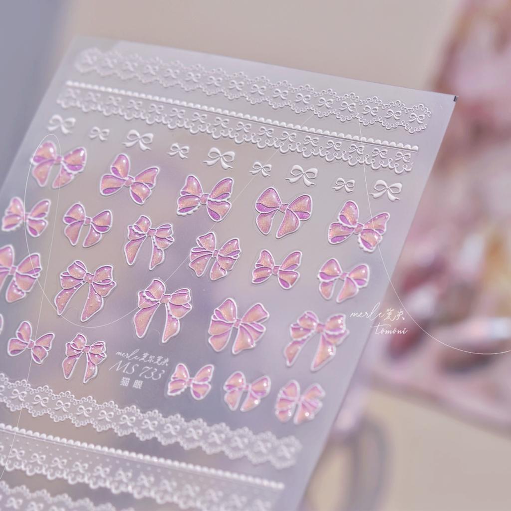 1pcs 5D Exquisite Pink Bow Nail Sticker Colorful Small Ribbon Adhesive Decals Nail Art Decoration DIY Accessory