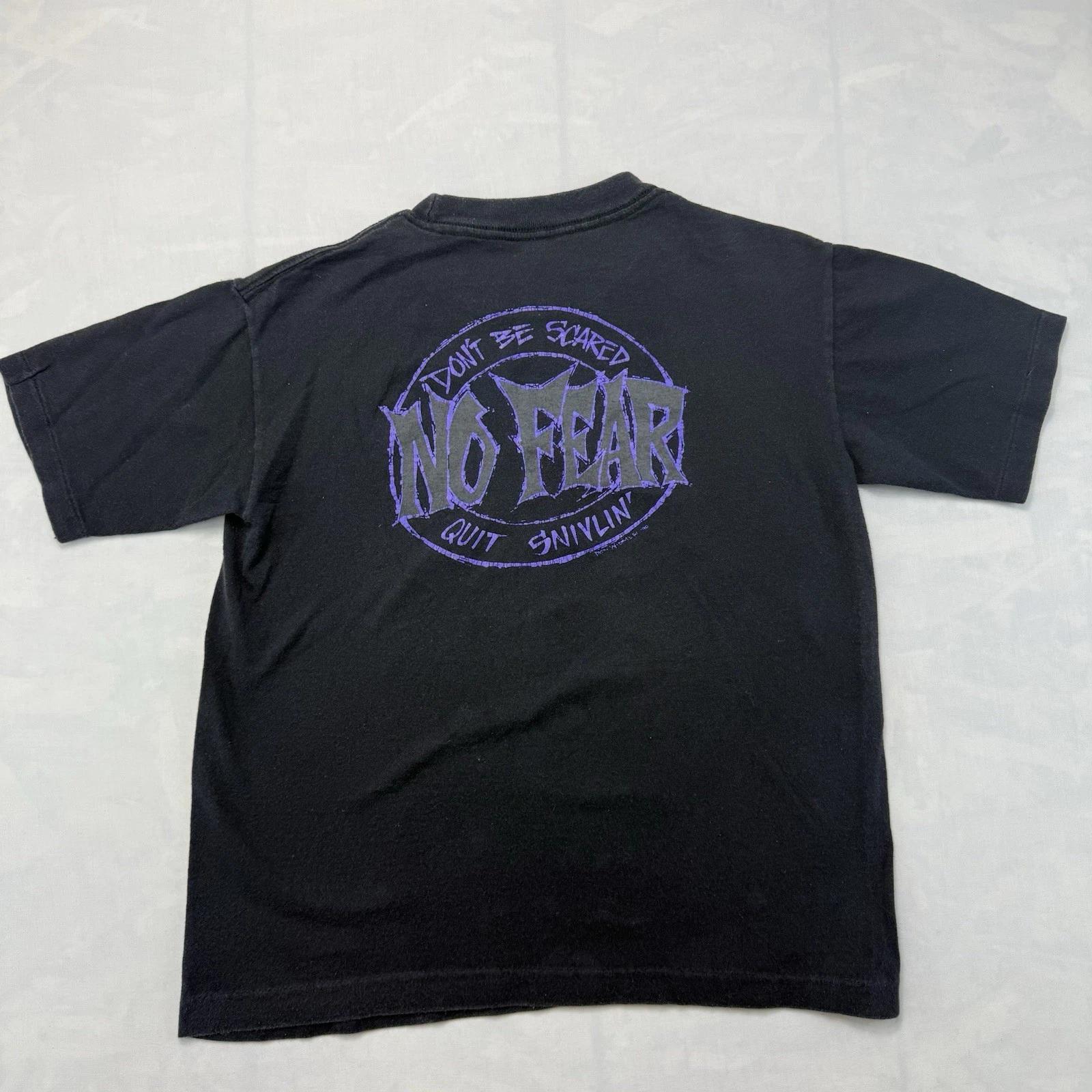 

Vintage No Fear T Shirt USA Youth L Mens S Black Graphic Dont Be Scared 3XL