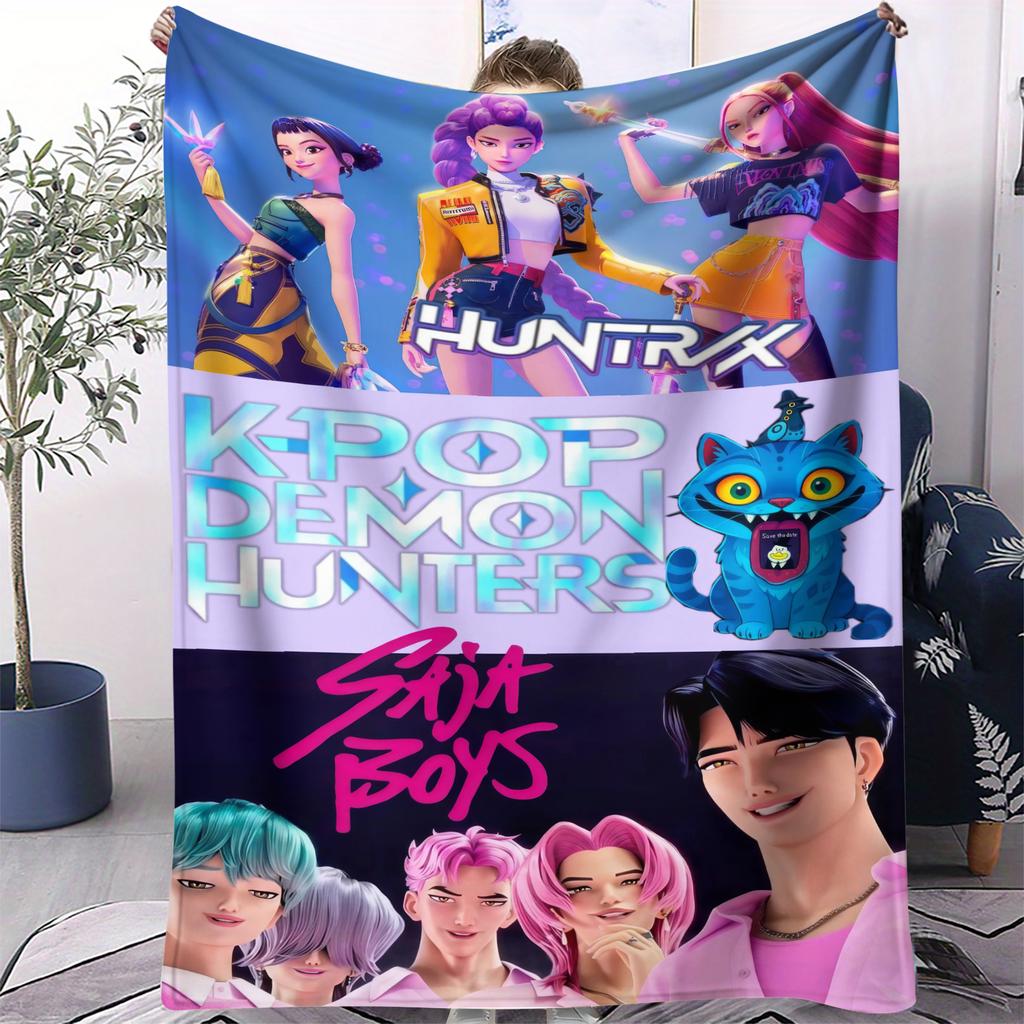 K-Pop Demon Hunter Blanket Hot Anime Girl Team Flannel Throw Blanket Winter Warm Blanket for Living Room Sofa Bed Cover Fan Gift