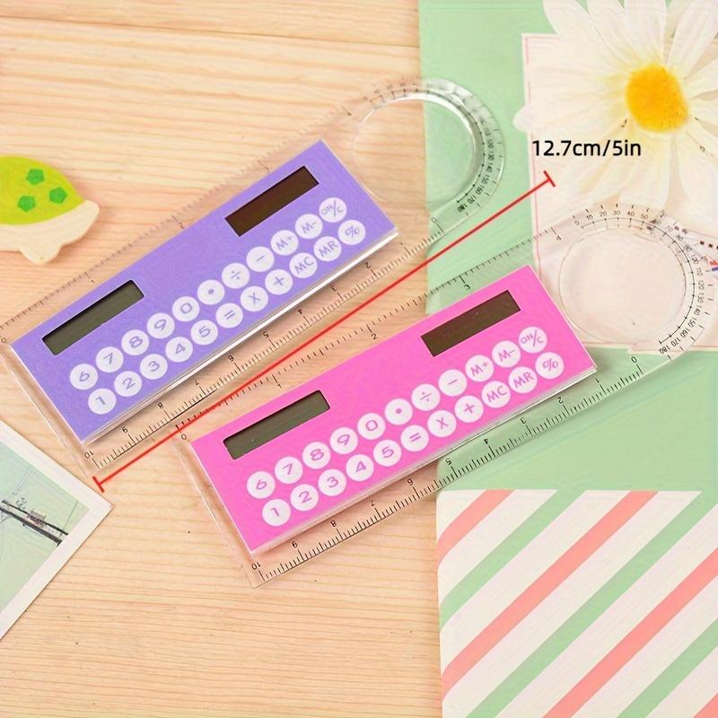 1pc High-Quality Solar Mini Calculator with 10cm Ruler - Colorful, Compact Multifunctional Arithmetic Tool for Students & Office Use,