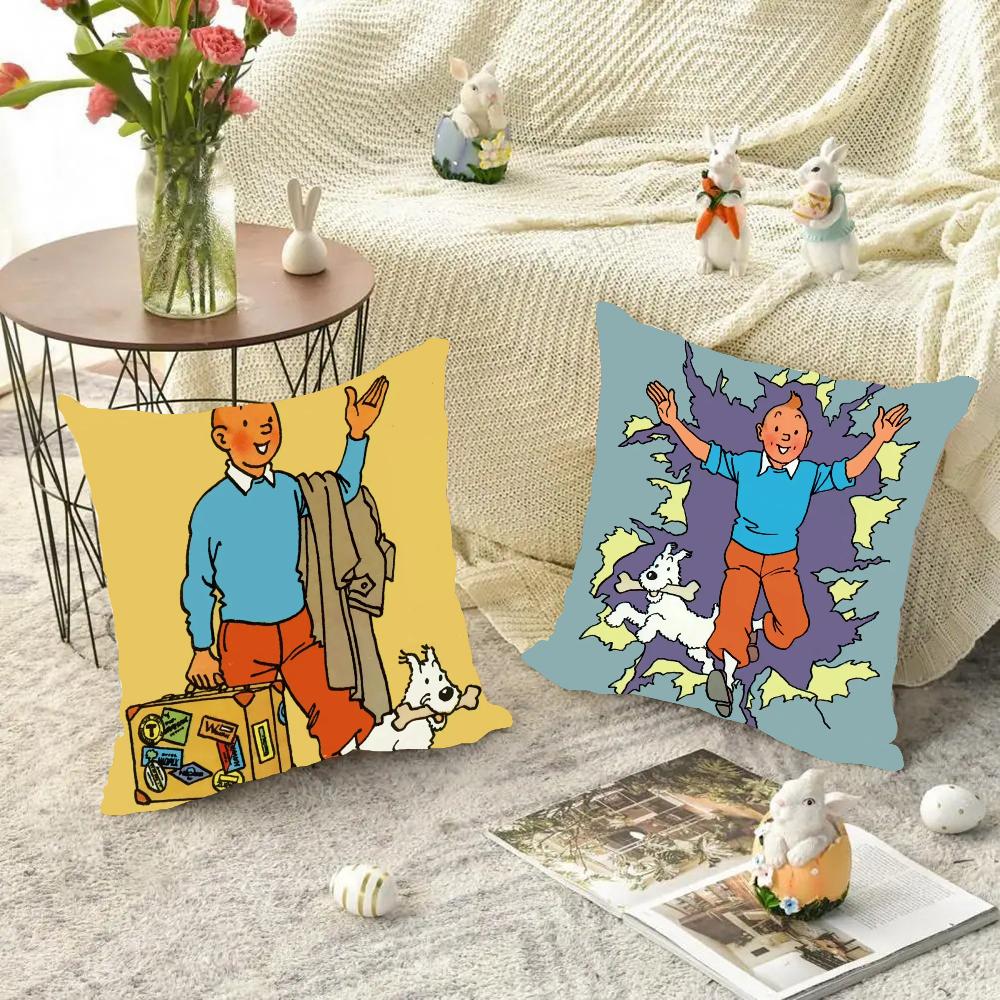 The Adventures of T-Tintin Animation Pillow Case Square Pillow Bedroom Sofa Leisure ComfortCar Living Room Home Decoration 40X40