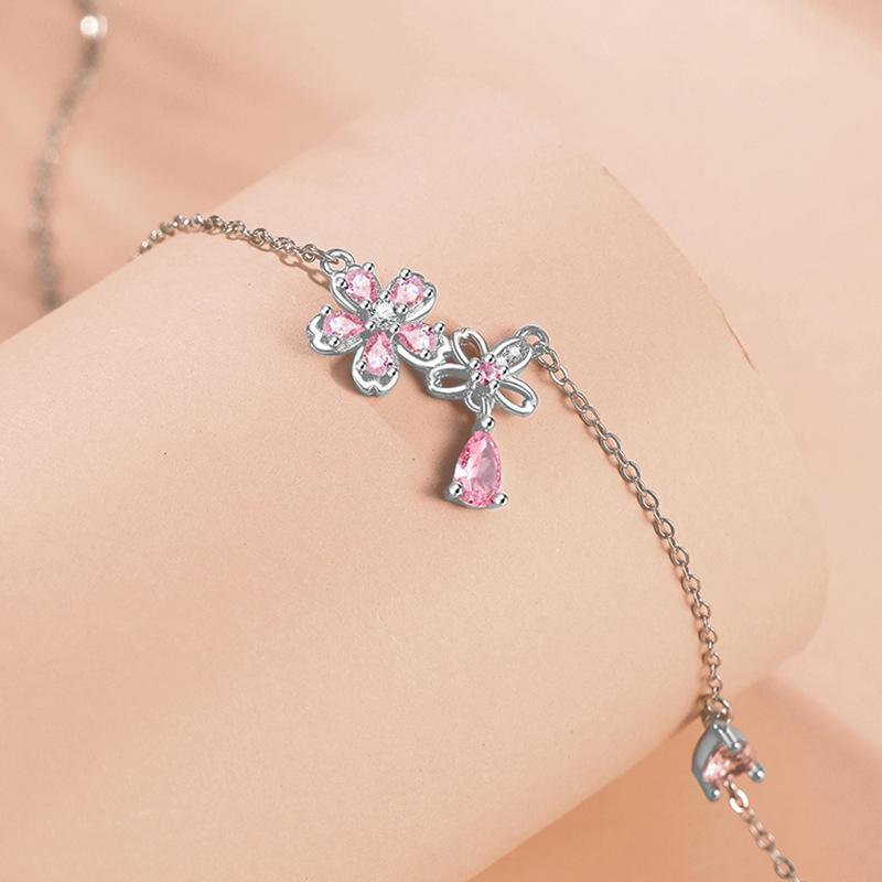Original Sakura Your Heart Necklace Women'S Pink Zircon Flower Clavicle Chain Fashion Versatile Necklace Premium