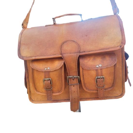 Vintage echte braune Ziegenleder Distressed Herren Satchel Handgefertigte Aktentasche