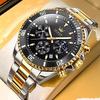 OLEVS wristwatch mens quartz analog date silver metal band waterproof black dial large easy-to-read unidirectional rotating bezel