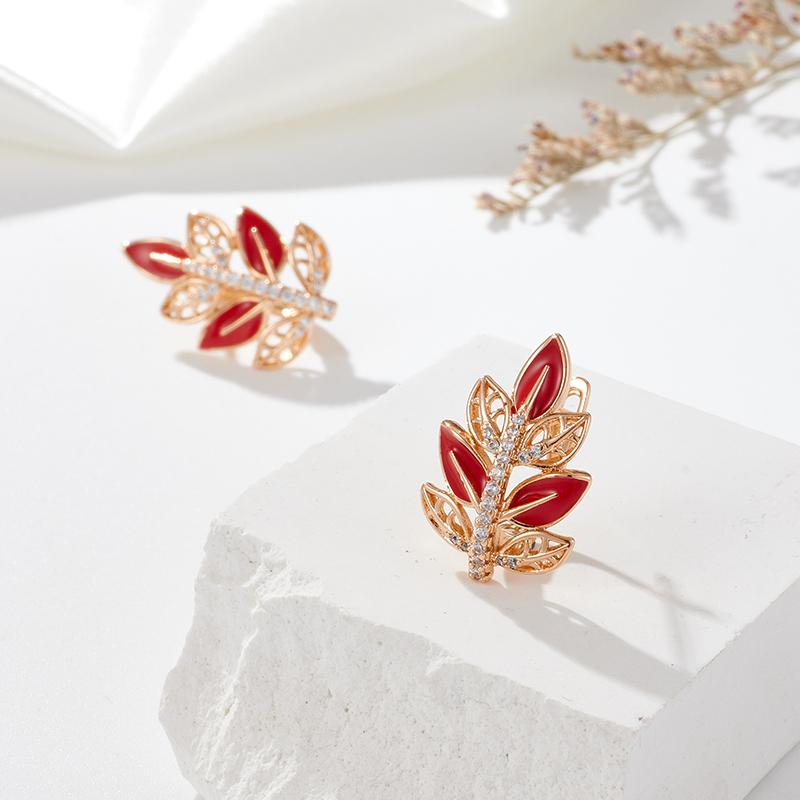 Kinel Red Fall Earrings For Women Maple Leaf Shape Zircon Jewelry Gift