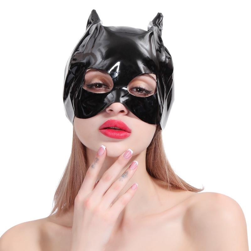 Sexy Masks Black Fetish Slave Latex Patent Leather Bdsm Bondage Restraints Sex Toys For Cat Women Masks Exotic Accessories