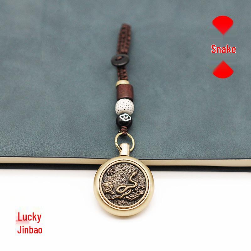 Rotating Brass Zodiac Signs Vermilion Gourd Keychain for Wealth & Treasures
