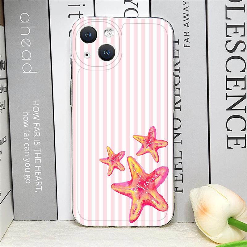 Simple Cute Striped Plaid Ocean Animal Printed Phone Cases for iPhone 17 16 15 14 13 12 11 Pro Max XR 8 7Plus 13 Mini Soft Cover