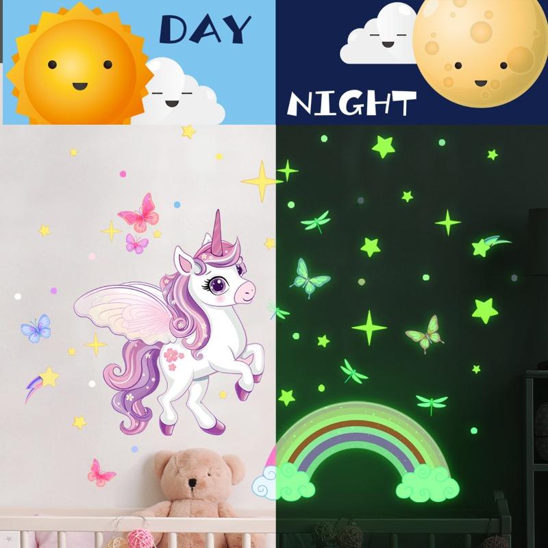 Cartoon Rainbow Cloud Unicorn Glow Wall Stickers Cute Decoration for Bedroom Girls Gift Home Decor Living Room Wall Decals