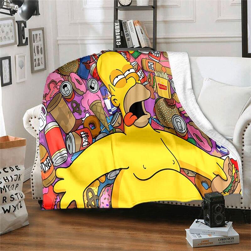 S-Simpson Měkký plyšový rozkládací pohovka Hodící Cartoon Moderní flanelové přikrývka Potah Tištěná přikrývka Dárek Piknikové deky