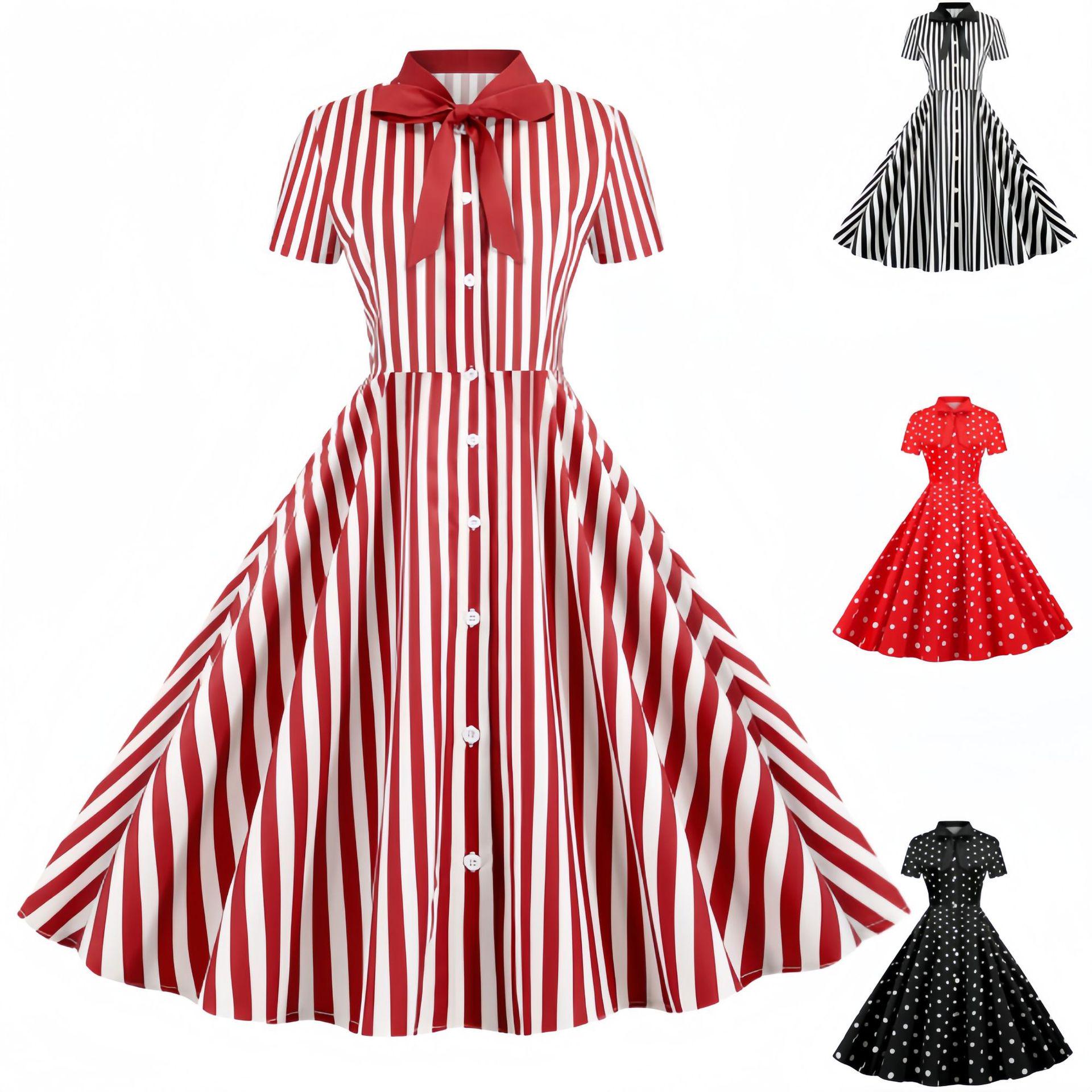Abito a Sbalzo da Festa Patchwork a Strisce Euro-Americano per Donna cm