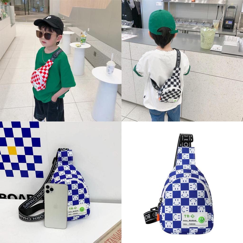 Stylish 2022 Kids Chest Bag For Boys With Trendy Checkerboard And Smile Design In Versatile Colors