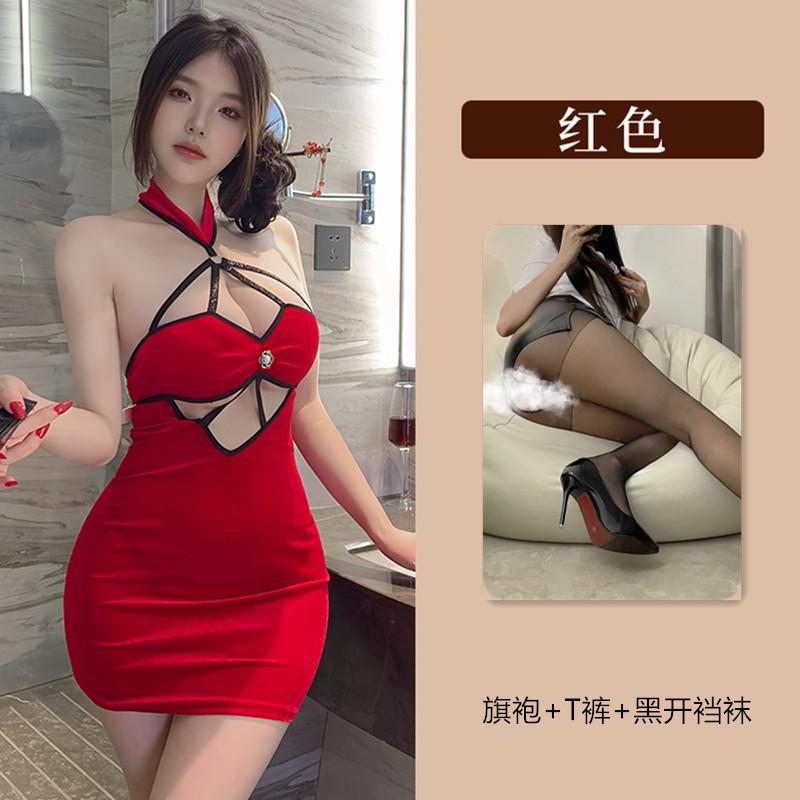 Sexy cross sky backless velvet lingerie nightclub hottie tight neck hip skirt women 92