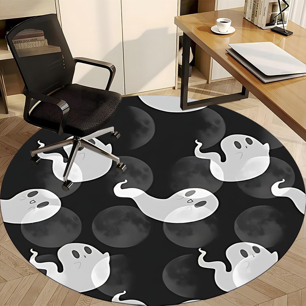 1pc Ghost Moon Office Round Area Rug, Indoor Mat Suitable For Office, Under Office Chairs Bedroom Living Room Home Decor, Room Deco148