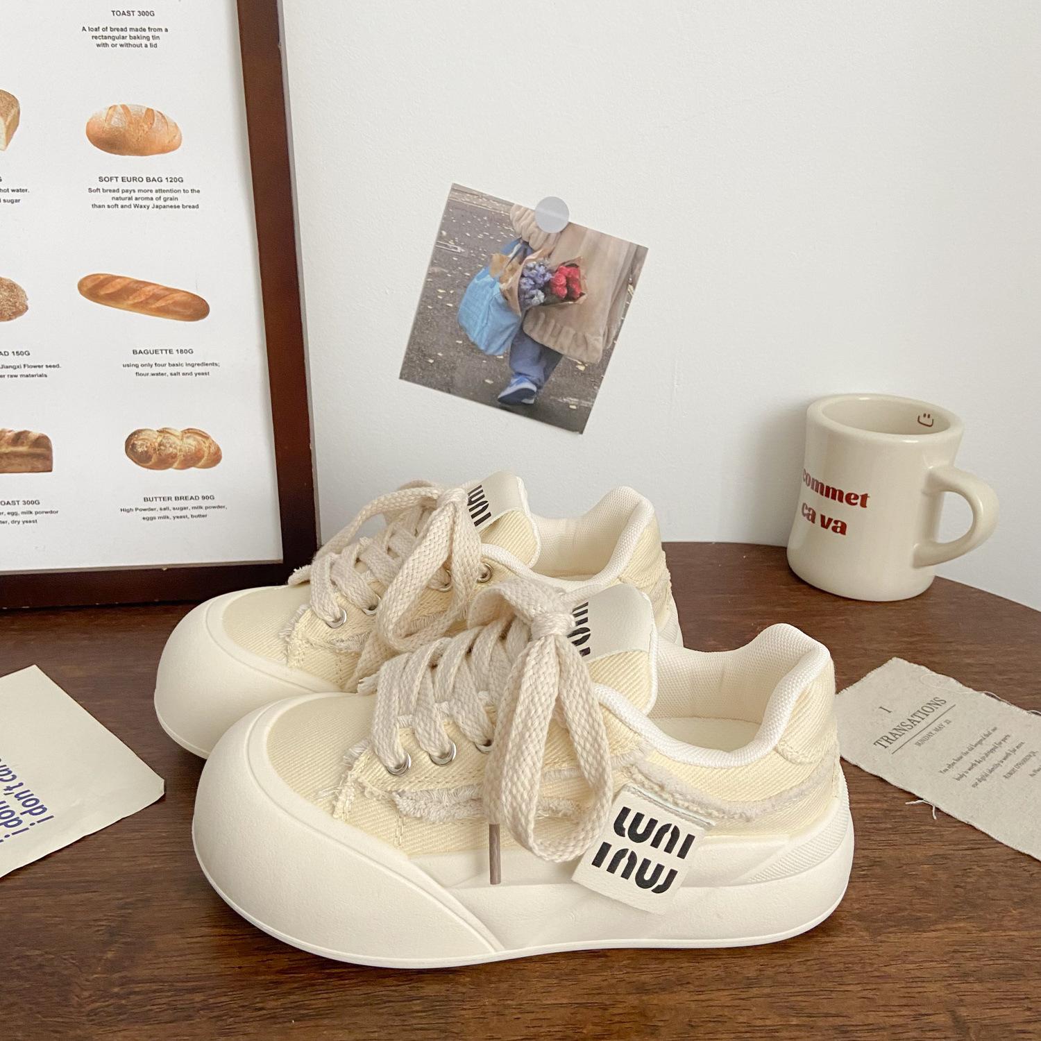 

Платформенные белые женские туфли 2025 новая летняя дышащая парусиновая обувь спортивные туфли-хлебцы прилив японские студенты круглый носок 40 бежевый