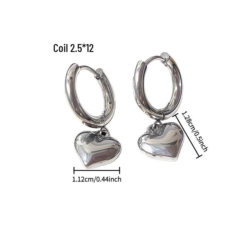 European 316 Stainless Steel Heart Pendant Earrings: Fashionable, Trendy, Versatile Studs & Hoops for Women.