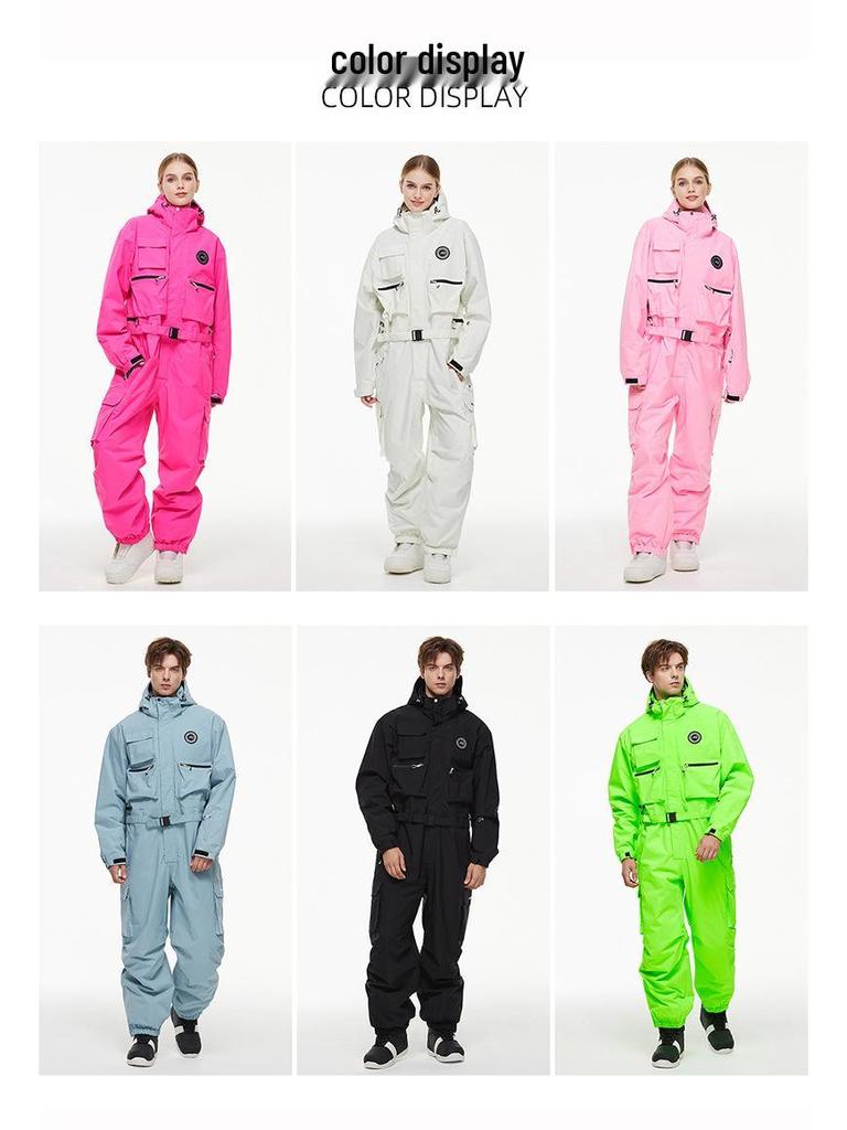Unisex Waterproof One-Piece Ski Suit, Loose Fit, American-Style, Warm for 24-25 Snow Season