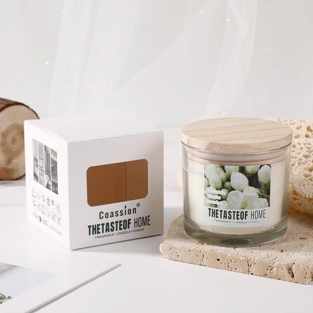 

Niche Wooden Cover Glass Scented Candle Home Scented Candle Ornament Wedding Souvenir Mountain Stream Jasmine