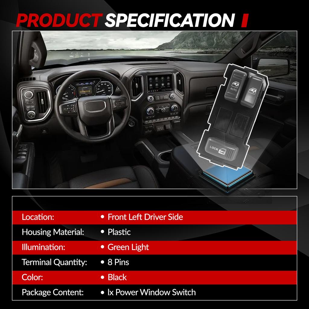 Car Door Power Window Door Lock Switch Driver Side For GMC C2500 C3500 Jimmy K1500 K2500 Yukon S15 1995 1996 1997 1998 1999 2000