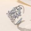 Mori-Style Leaf Design Adjustable Stainless Steel Ring for Women