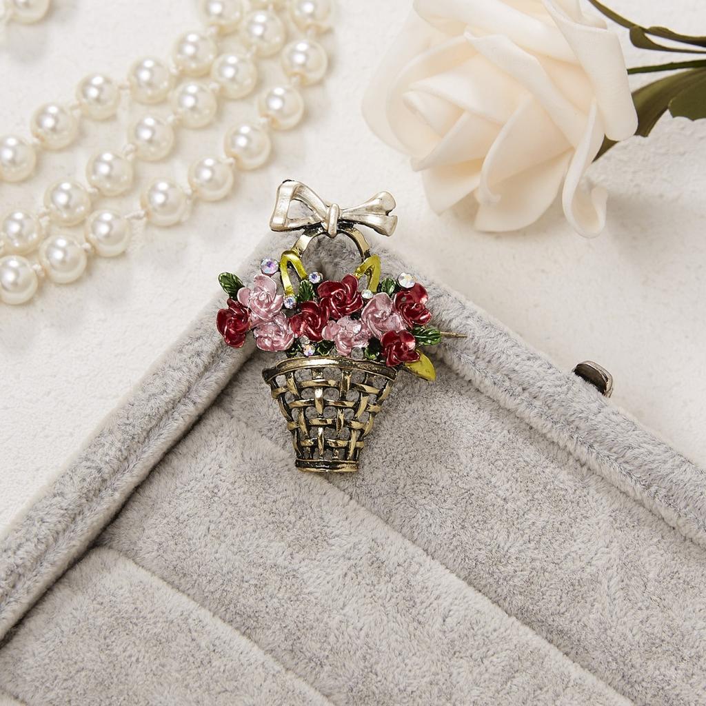 Elegant Rhinestone Flower Basket Brooches For Women Men Vintage Classic Hollow Bowknot Basket Floral Pins Wedding Party Jewelry