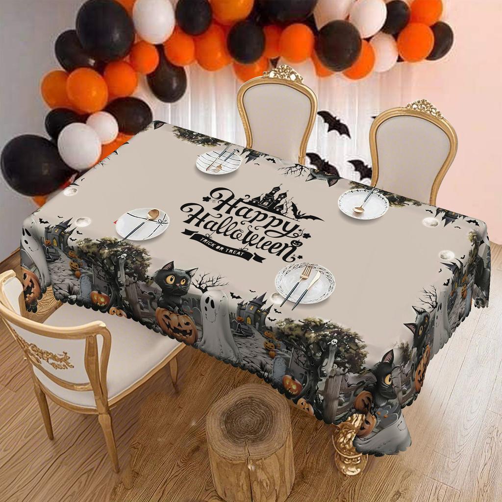Halloween Themed Tablecloth Scary Pumpkin Castle Black Cat Ghost Party Tablecloth Dinner Arrangement Decorative Tablecloth