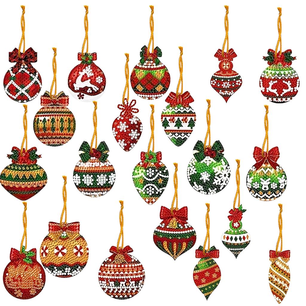 8/15/20Pcs Christmas DIY 2D Flat Acrylic Diamond Art Ornaments Double Sided Diamond Painting Kit for Home Xmas Party Craft Decor
