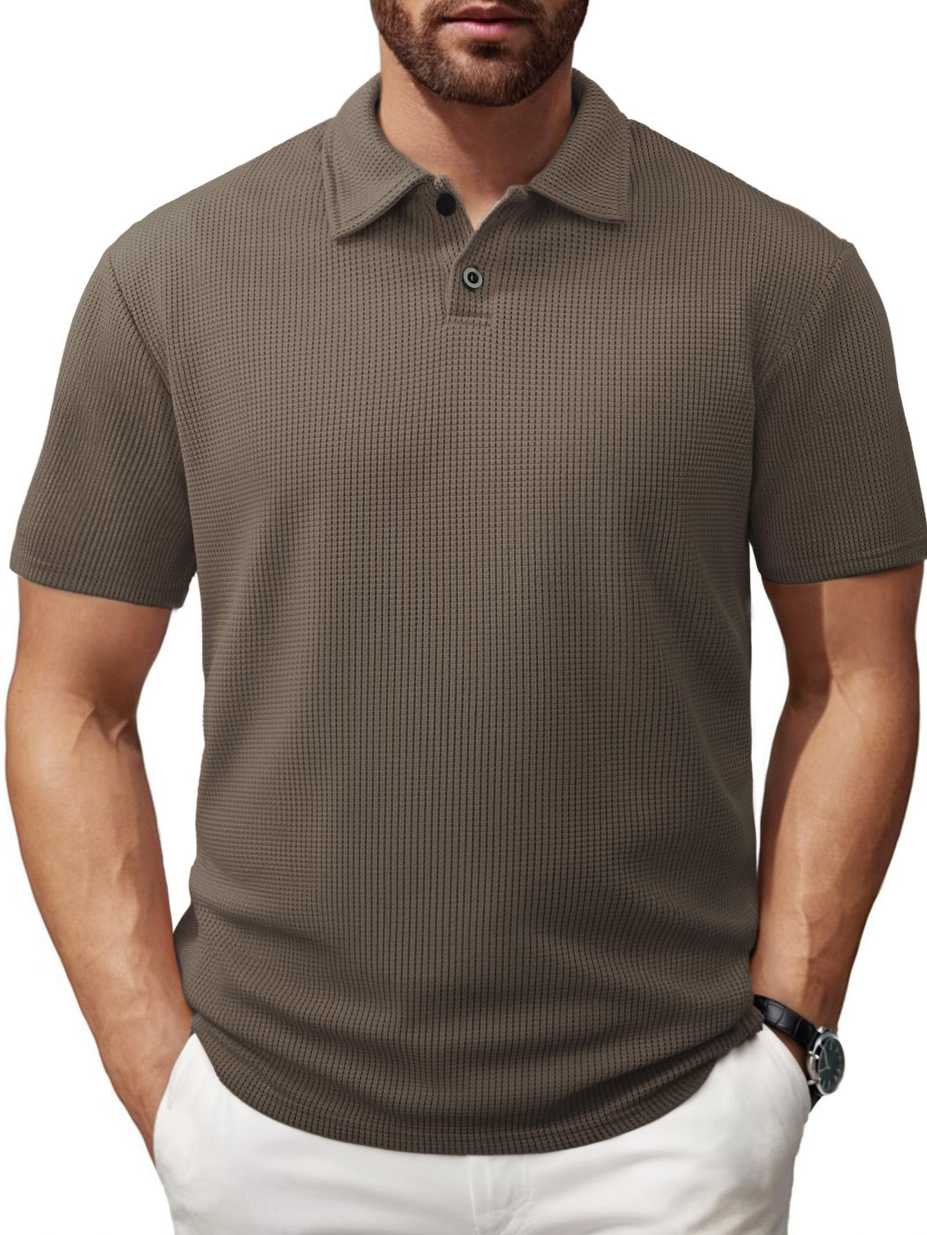 

Men S Casual Polo Shirt Striped Lapel Short Sleeve European Size T-Shirt Men S XXL темно-коричневого кольору