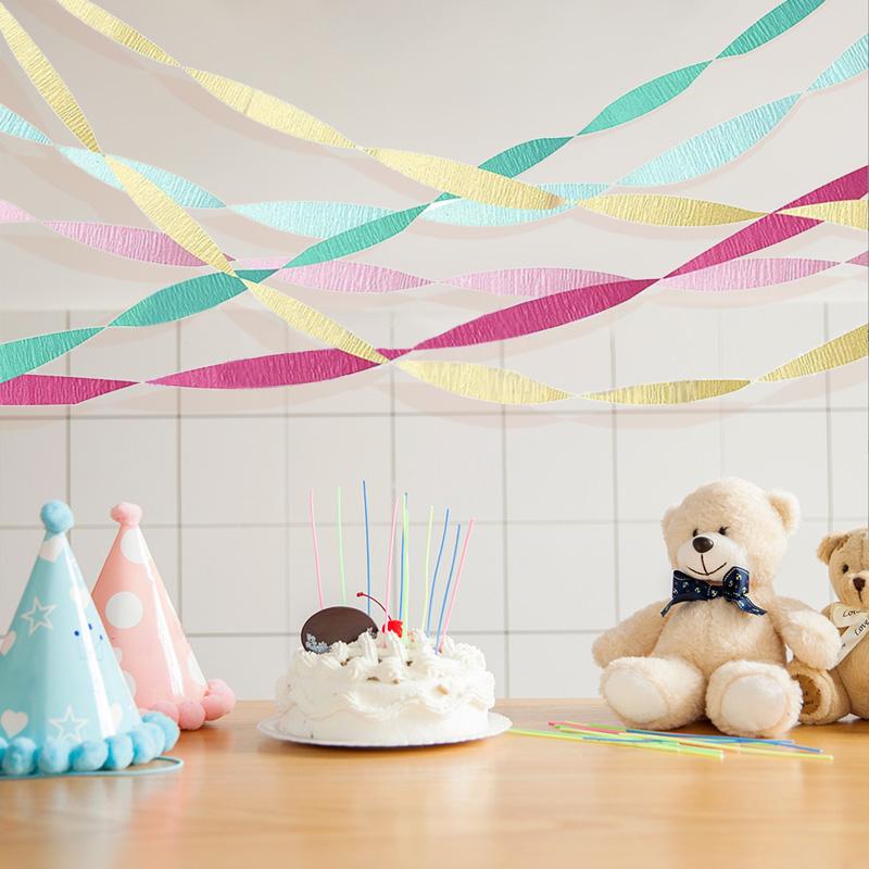 5pcs/Pack Wrinkle Paper Birthday Backdrop Home Supplies Ribbon Party Wedding Decorative DIY