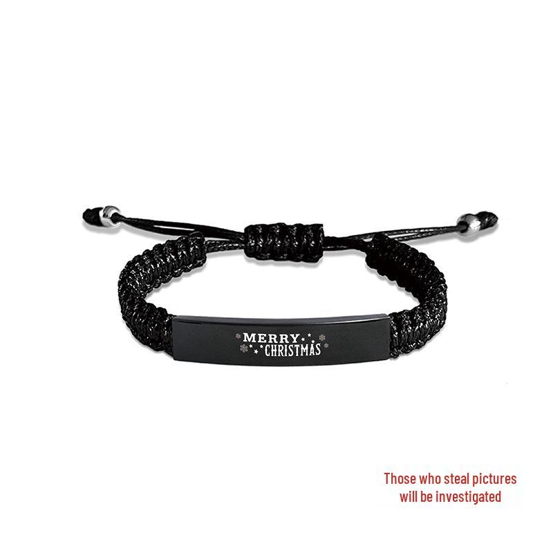 Christmas Handmade Woven Bracelet with Engraved Curved Stainless Steel Plate