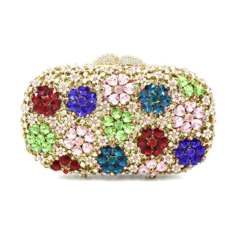 Borsa da sera con strass floreali WHTUOHENG Borse con diamanti Borse a mano da donna Verde/Oro Pochette in cristallo Pochette da sposa da donna