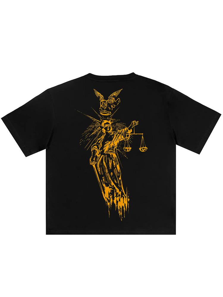 Men TShirt Justice Black Cotton Graphic Oversized Vintage Summer Short Sleeve Tees Tops Harajuku Korean Y2k Streetwear Clothes