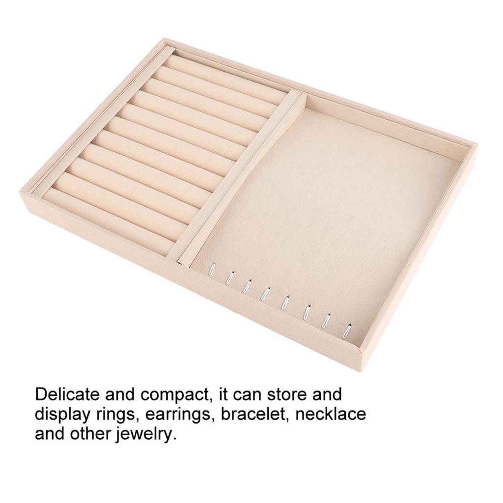 Jewelry Display Tray Bracelet Ring Earring Necklace Holder Storage Plate Case (Beige Flannel)