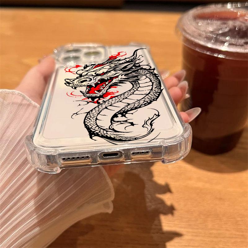 Fashion Dragon Tattoo Pattern Art Phone Case Clear For iPhone 17 16 14 15 11 12 13 Pro Max 16E 15 16 Plus 17 Air Anti-fall Cover