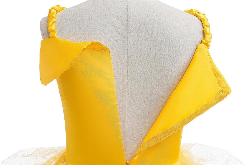 Girls Princess Dress Up Costume Yellow Costume Halloween Christmas Birthday Months Comes with Accessories Wand Gloves Rose Necklace Earrings [Dressy